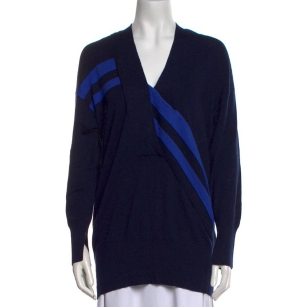 EUC Rag & Bone Grace Navy Blue Merino Wool V-Neck Sweater | Cobalt Stripe in M - Picture 5 of 5